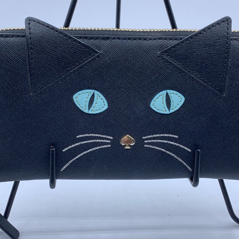 Kate Spade Black Cat Face Wallet with Light Blue Eyes